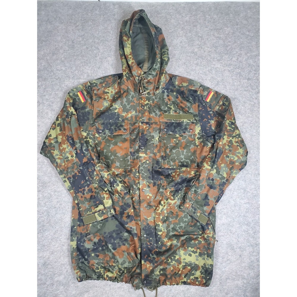 Vintage German Flecktarn Parka Jacket Mens Large Camo Hooded Bundeswehr 90s